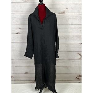 Madison Mathews Maxi Dress Long Sleeve Linen Button